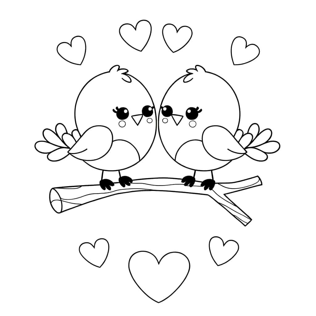 Coloriage Oiseaux amoureux à imprimer et colorier