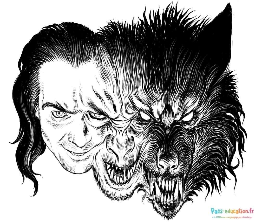 Coloriage Loup-garou menaçant à imprimer et colorier