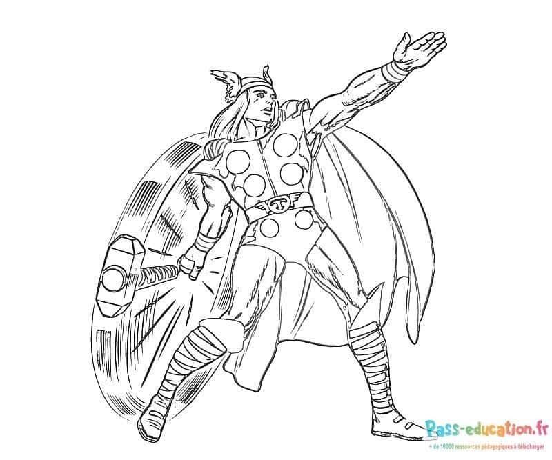 Coloriage Super-héros avec marteau à imprimer et colorier