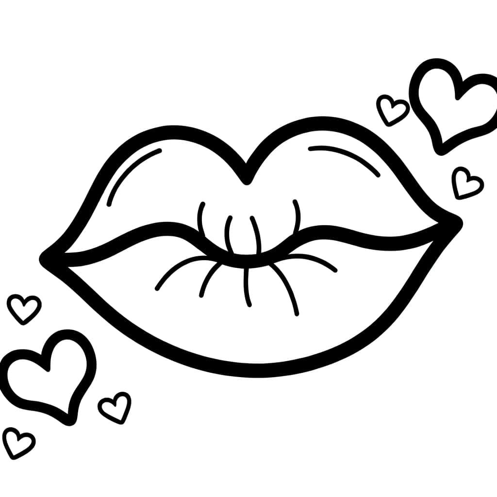 Coloriage Bisous avec cœurs à imprimer et colorier
