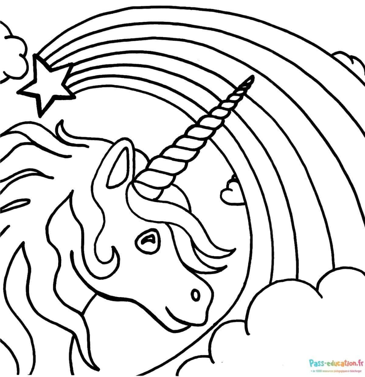 Coloriage Licorne et arc-en-ciel à imprimer et colorier