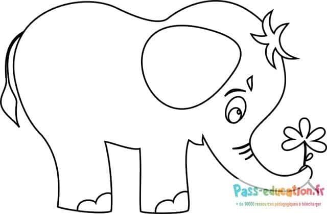 Coloriage Éléphant avec fleur à imprimer et colorier