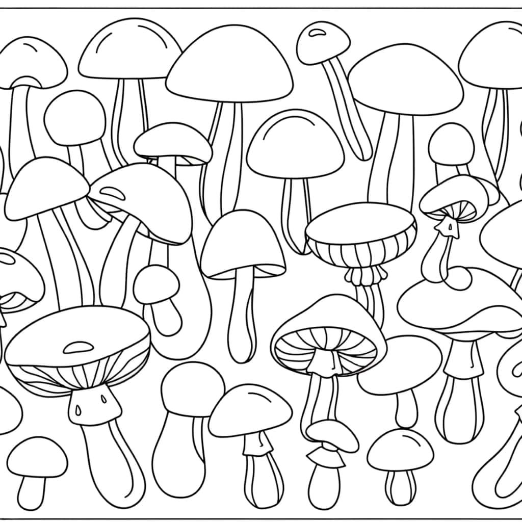 Coloriage Forêt de champignons à imprimer et colorier