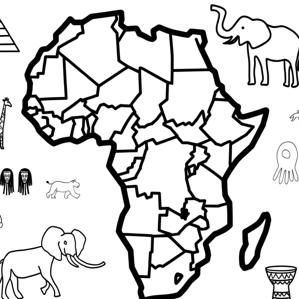 Coloriage Carte d'Afrique animaux à imprimer et colorier