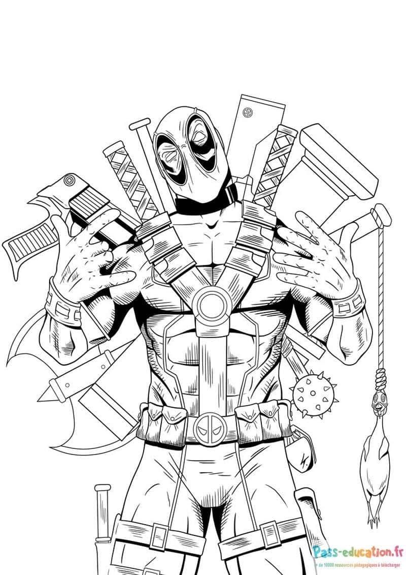 Coloriage Deadpool prêt au combat à imprimer et colorier