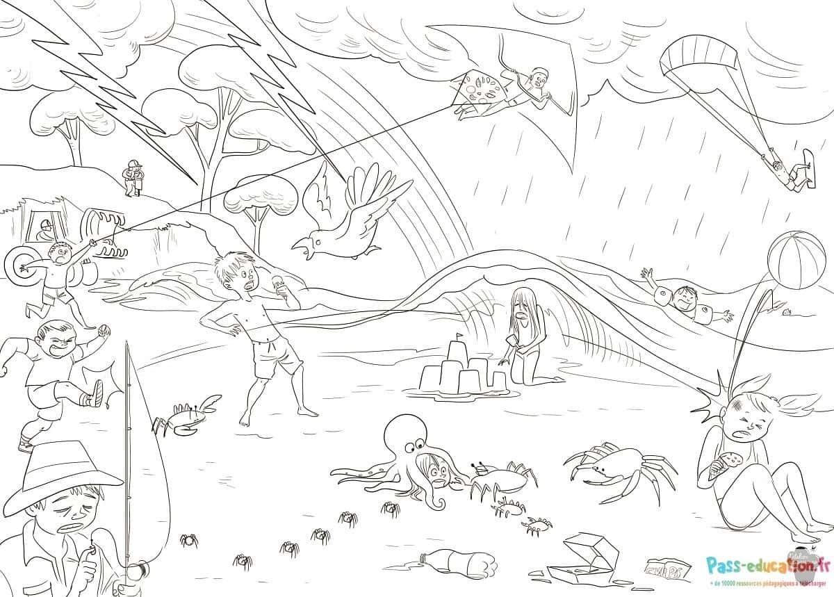 Coloriage Plage chaotique à imprimer et colorier