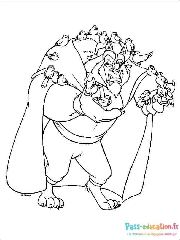 Coloriage La Bête et les oiseaux à imprimer et colorier
