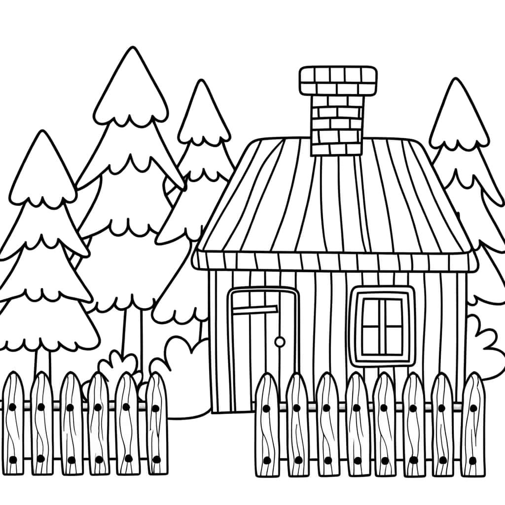 Coloriage Cabane en forêt à imprimer et colorier
