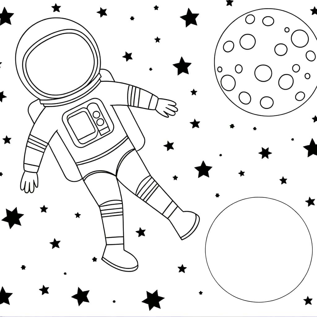 Coloriage Astronaute dans l'espace à imprimer et colorier