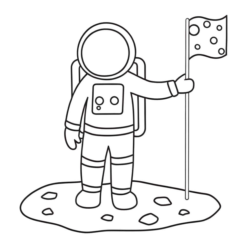 Coloriage Astronaute avec drapeau à imprimer et colorier