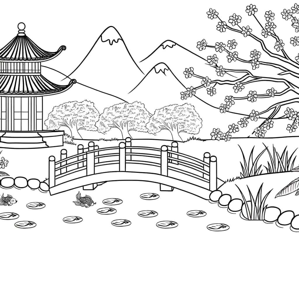 Coloriage Jardin asiatique à imprimer et colorier