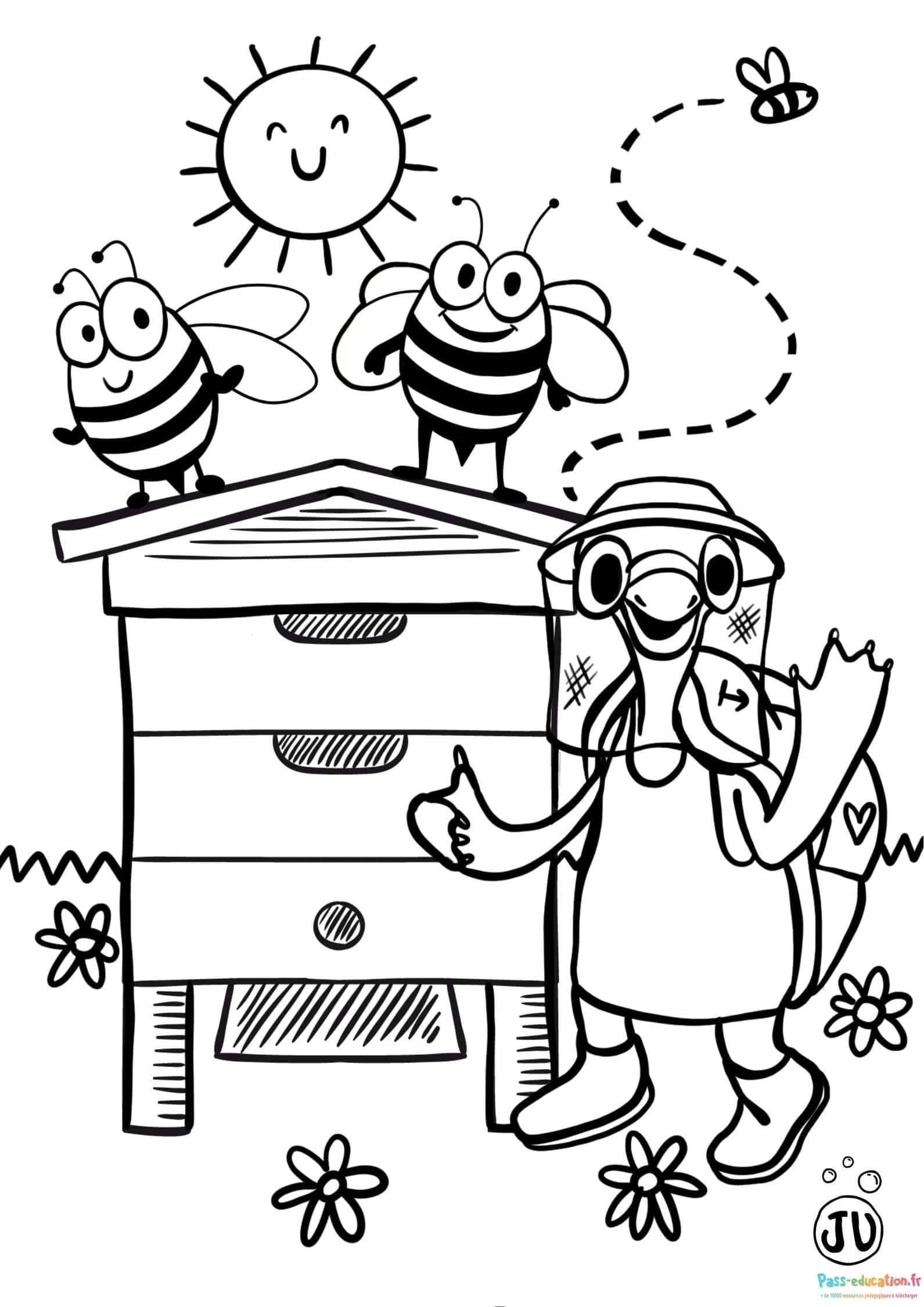 Coloriage Abeilles joyeuses à imprimer et colorier