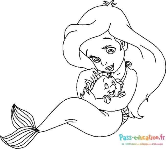 Coloriage Sirène et poisson à imprimer et colorier