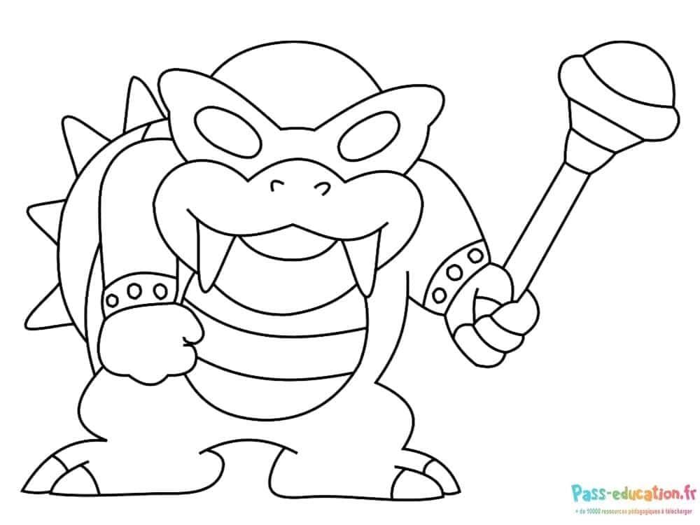 Coloriage Bowser avec massue à imprimer et colorier