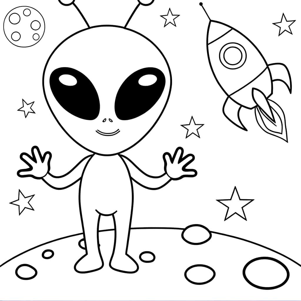 Coloriage Alien joyeux à imprimer et colorier