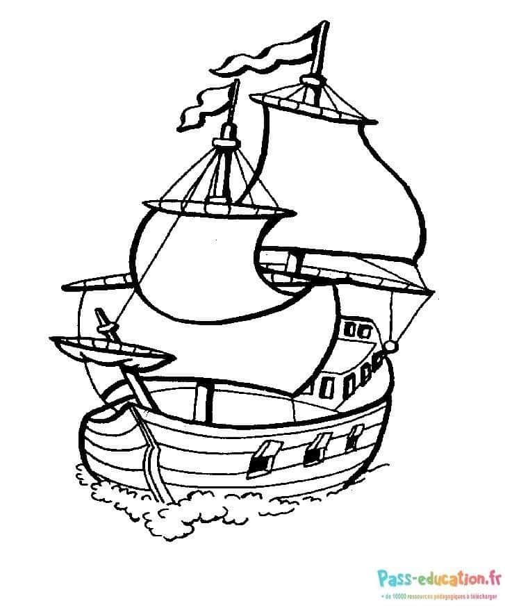 Coloriage Voilier en mer à imprimer et colorier