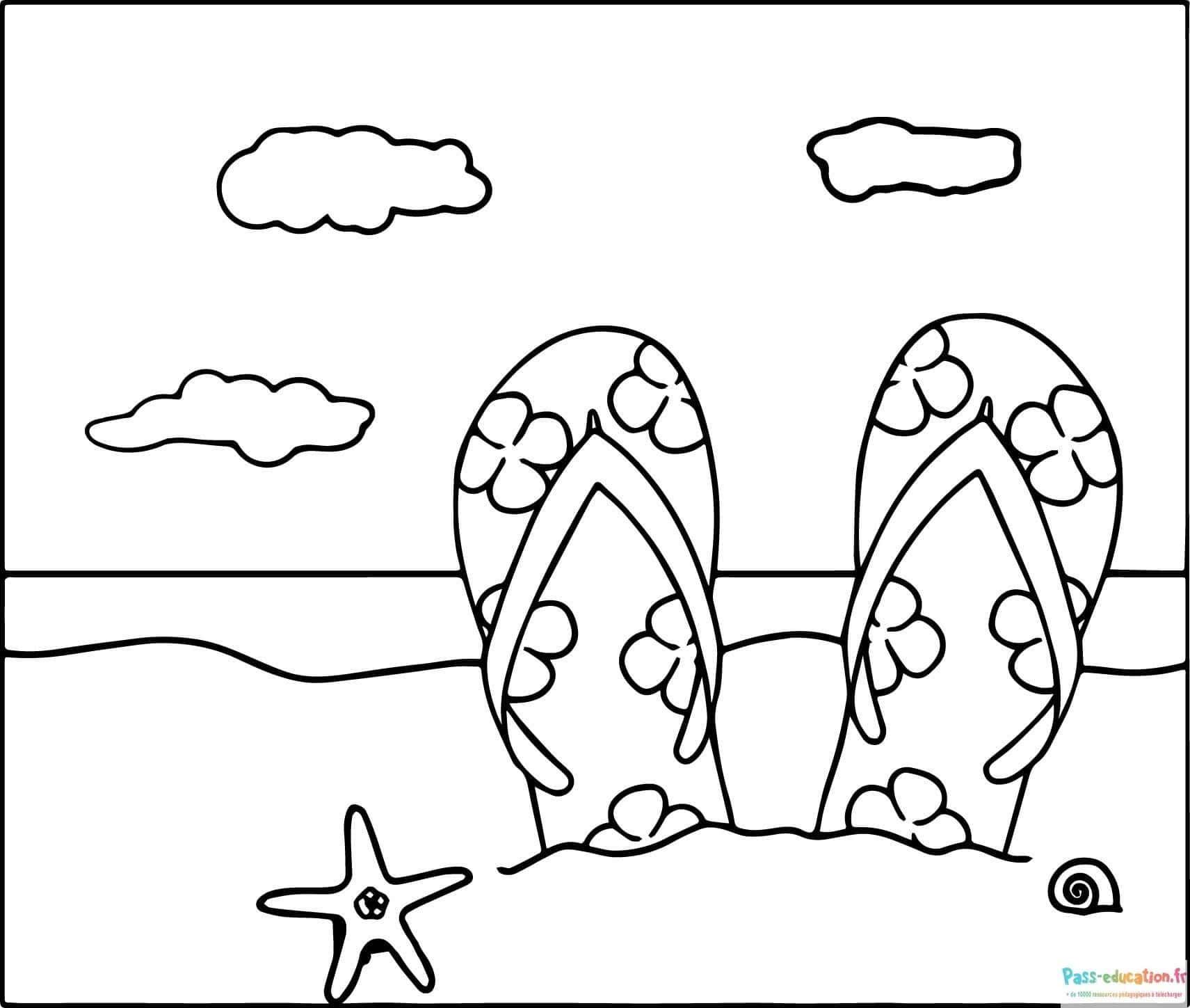 Coloriage Plage et tongs à imprimer et colorier