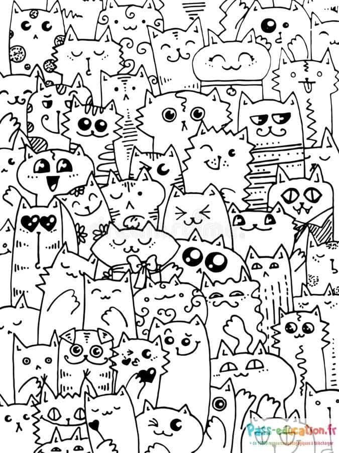 Coloriage Chats Doodles à imprimer et colorier