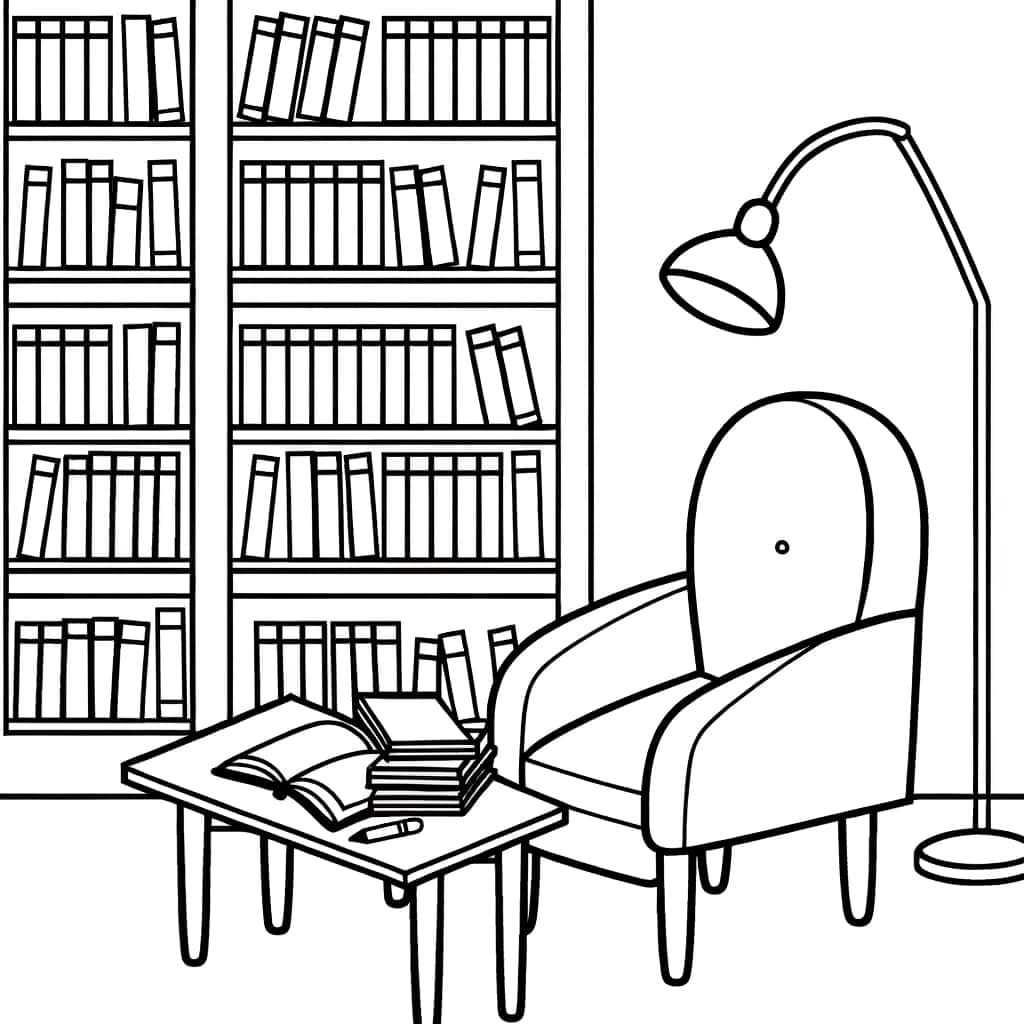 Coloriage Coin lecture confortable à imprimer et colorier
