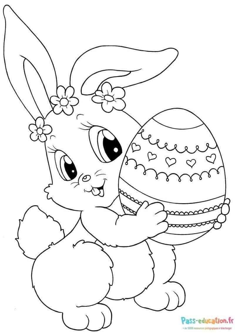 Coloriage Lapin avec œuf de Pâques à imprimer et colorier