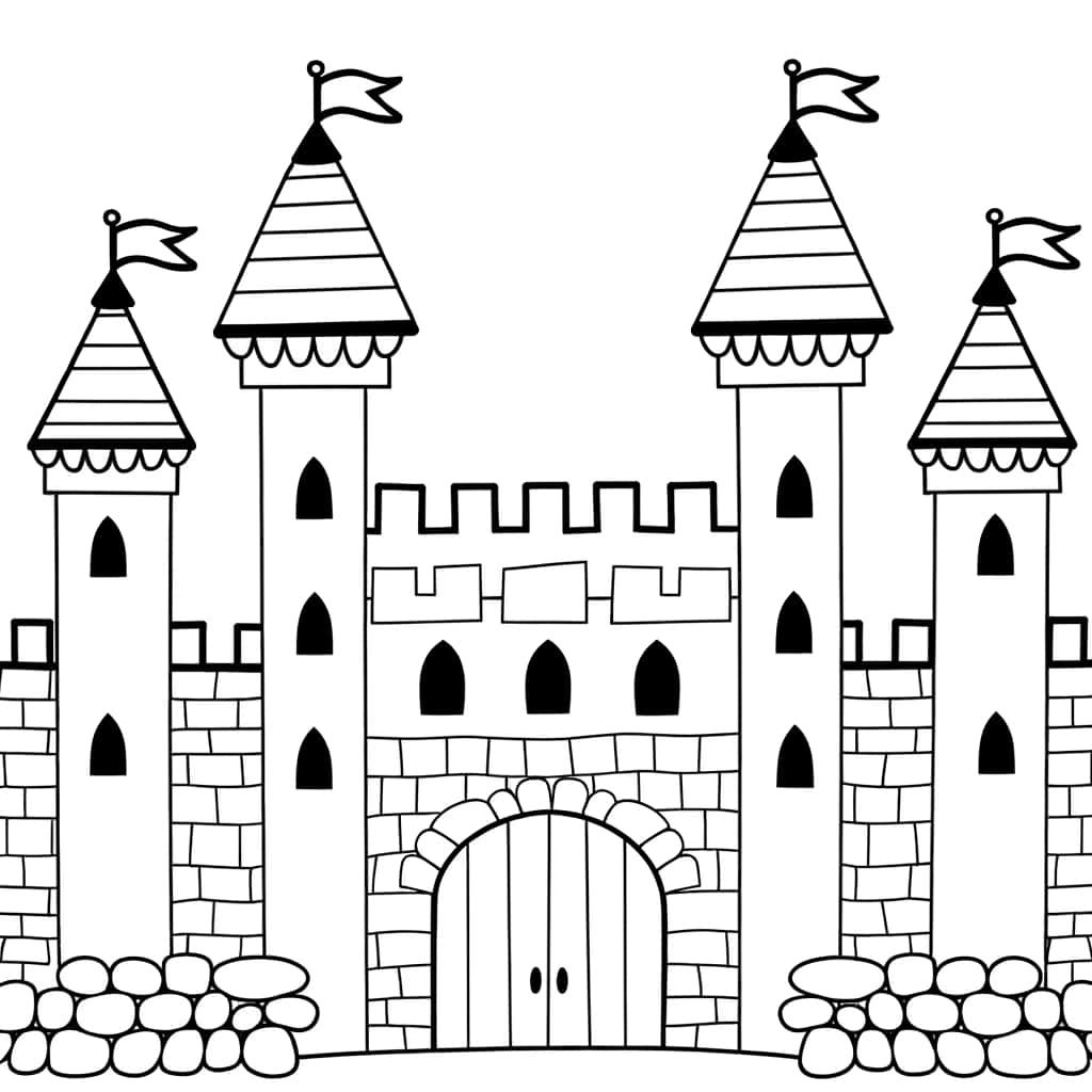 Coloriage Château fort médiéval à imprimer et colorier