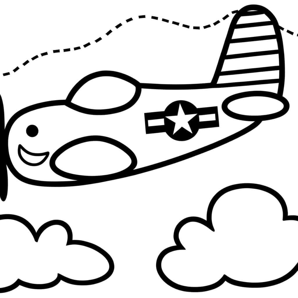 Coloriage Avion souriant à imprimer et colorier