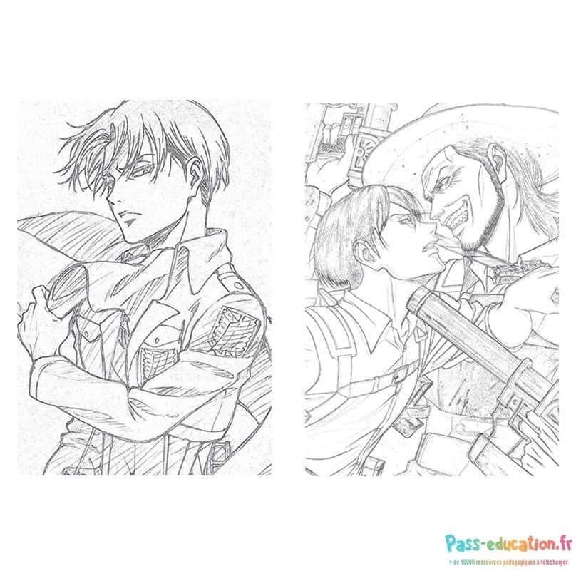 Coloriage Scène d'Attaque des Titans à imprimer et colorier