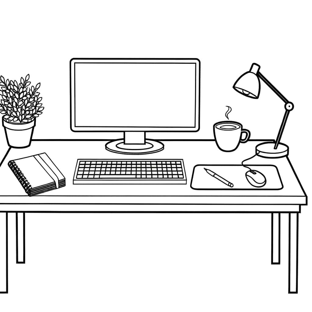 Coloriage Bureau de travail à imprimer et colorier