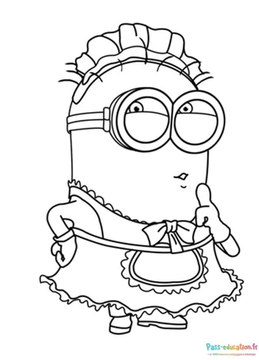 Coloriage Minion en costume de femme à imprimer et colorier