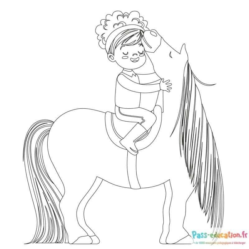 Coloriage Enfant sur poney à imprimer et colorier
