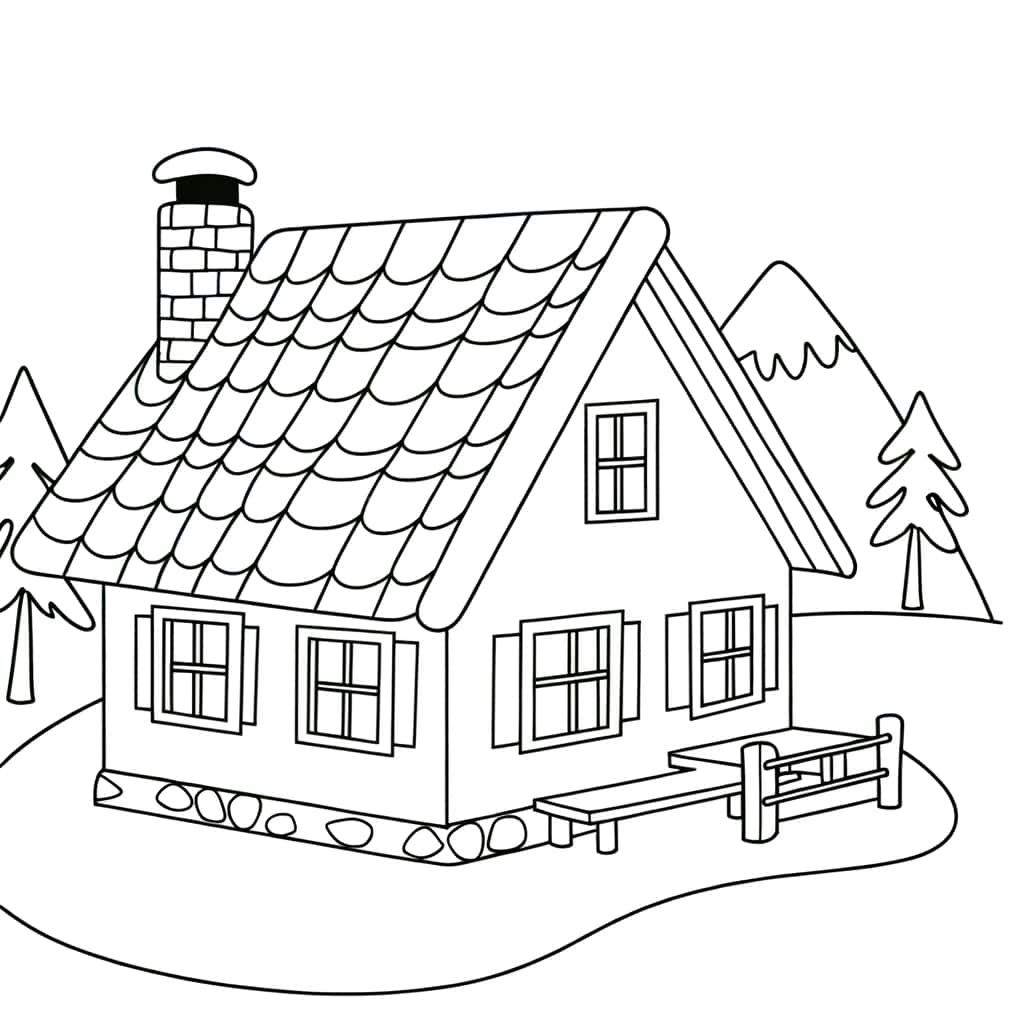 Coloriage Chalet montagnard à imprimer et colorier