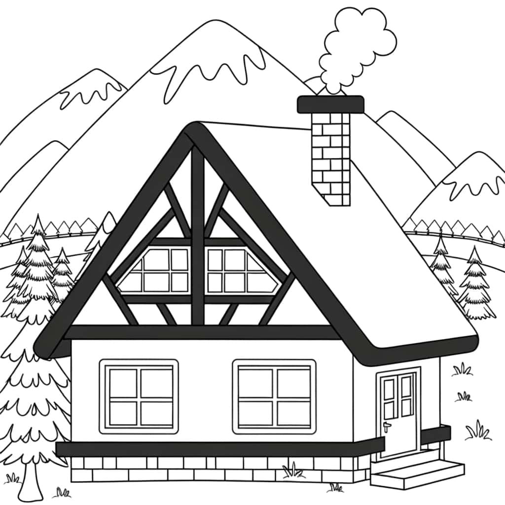 Coloriage Chalet montagnard à imprimer et colorier