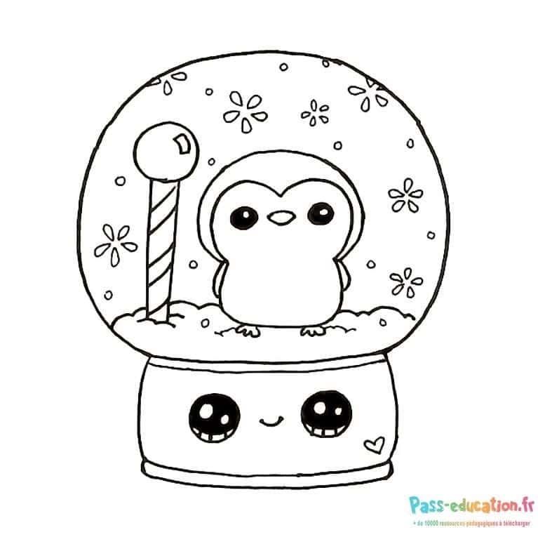 Coloriage Pingouin sous globe à imprimer et colorier
