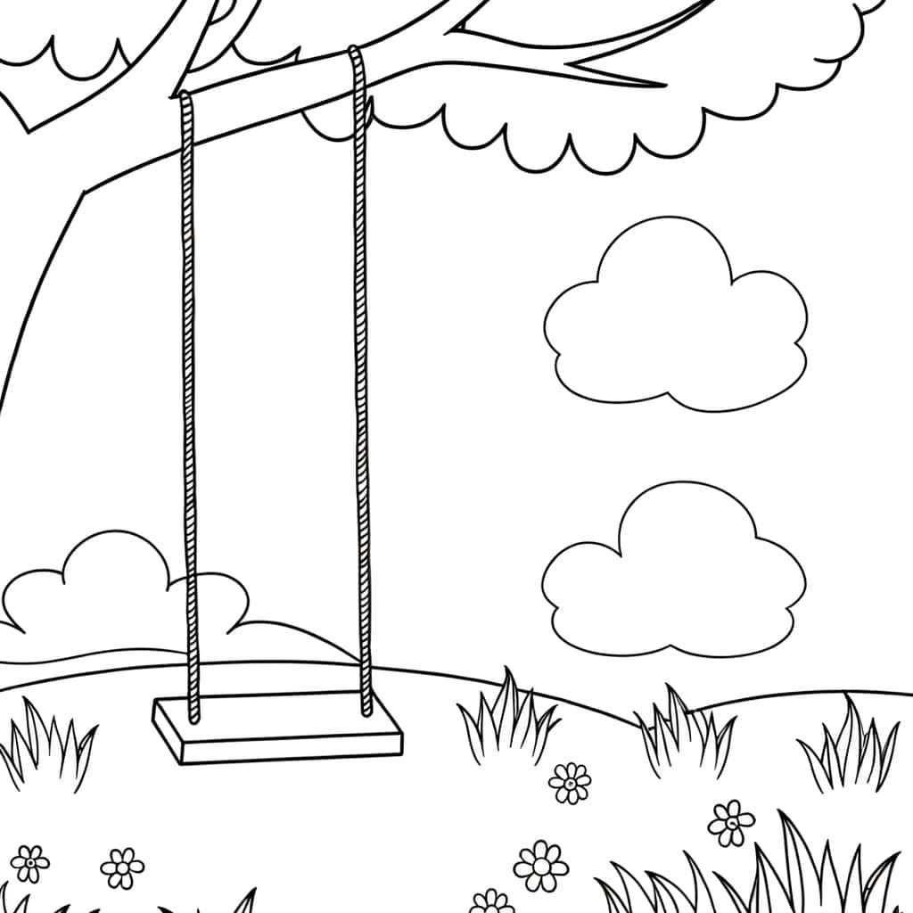 Coloriage Balançoire dans le parc à imprimer et colorier
