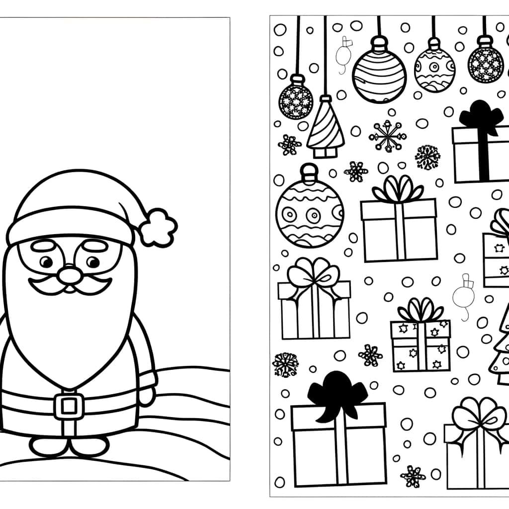 Coloriage Père Noël et cadeaux à imprimer et colorier