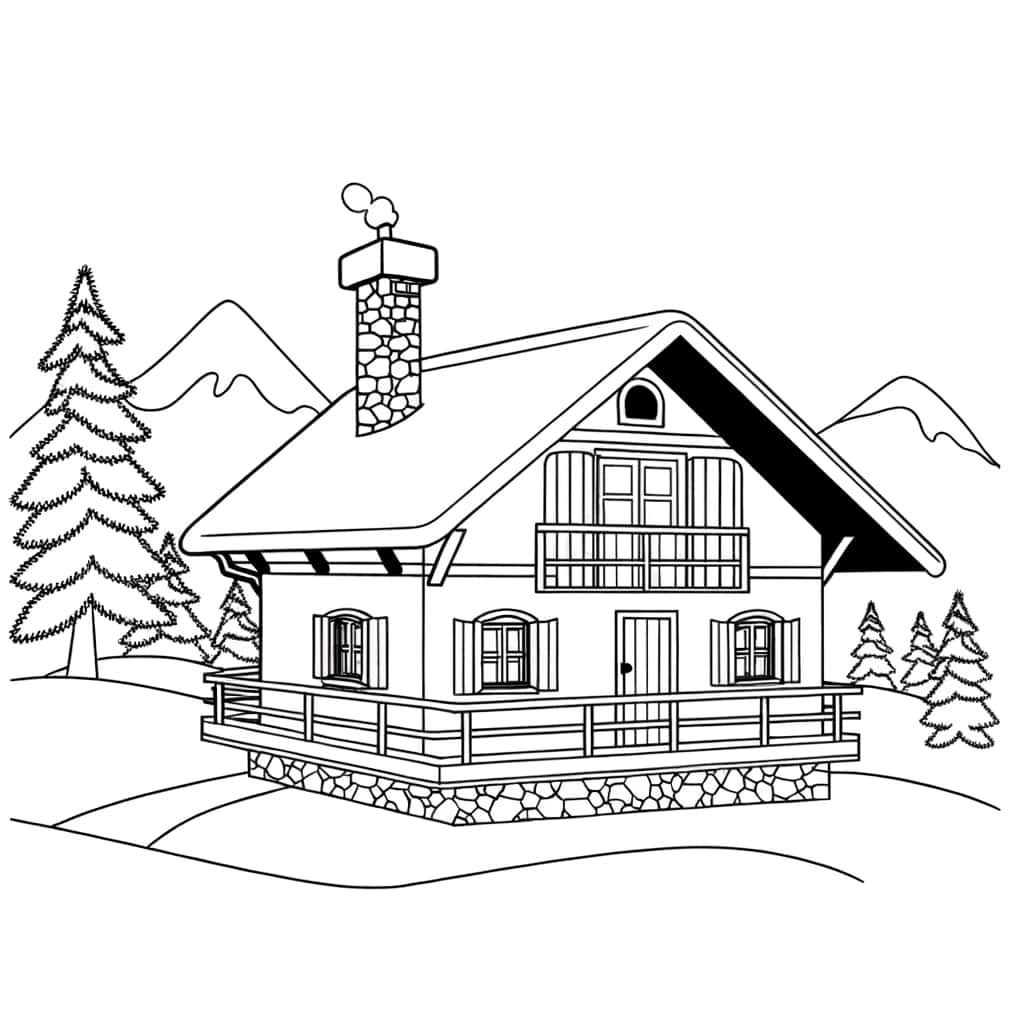 Coloriage Chalet montagne à imprimer et colorier