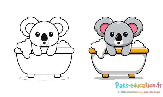 Coloriage Koala dans baignoire à imprimer et colorier
