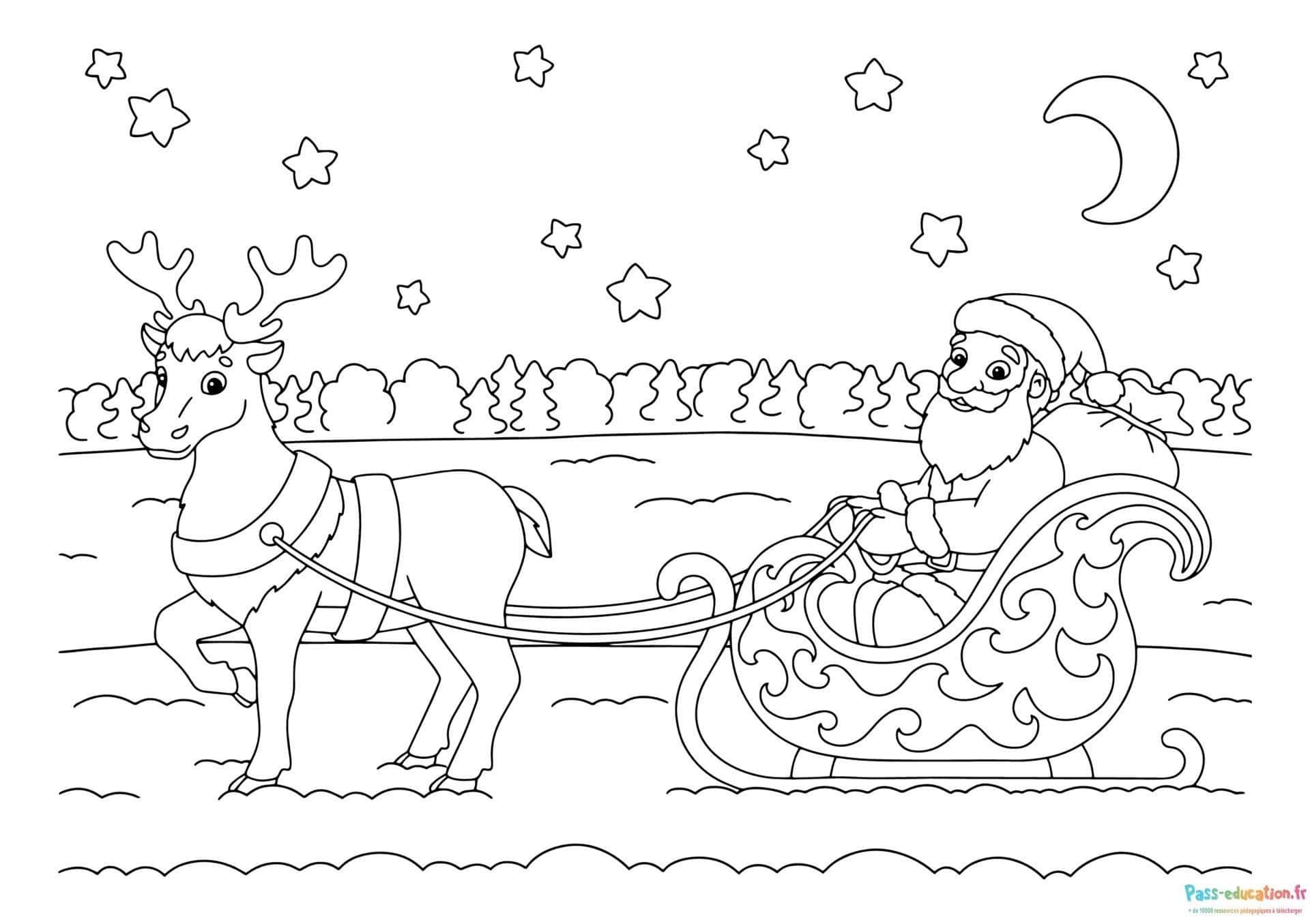 Coloriage Traineau Père Noël à imprimer et colorier