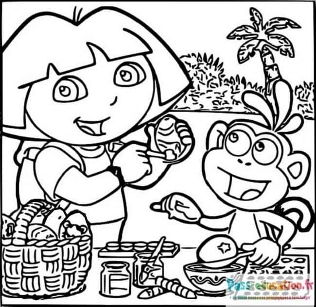 Coloriage Dora pique-nique à imprimer et colorier
