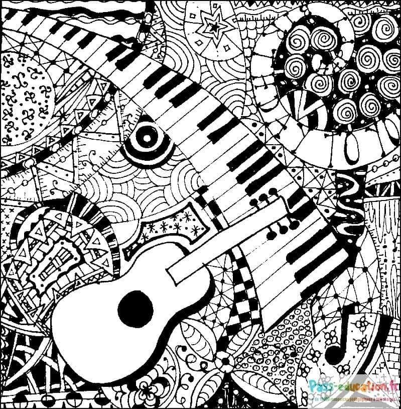 Coloriage Guitare et motifs à imprimer et colorier