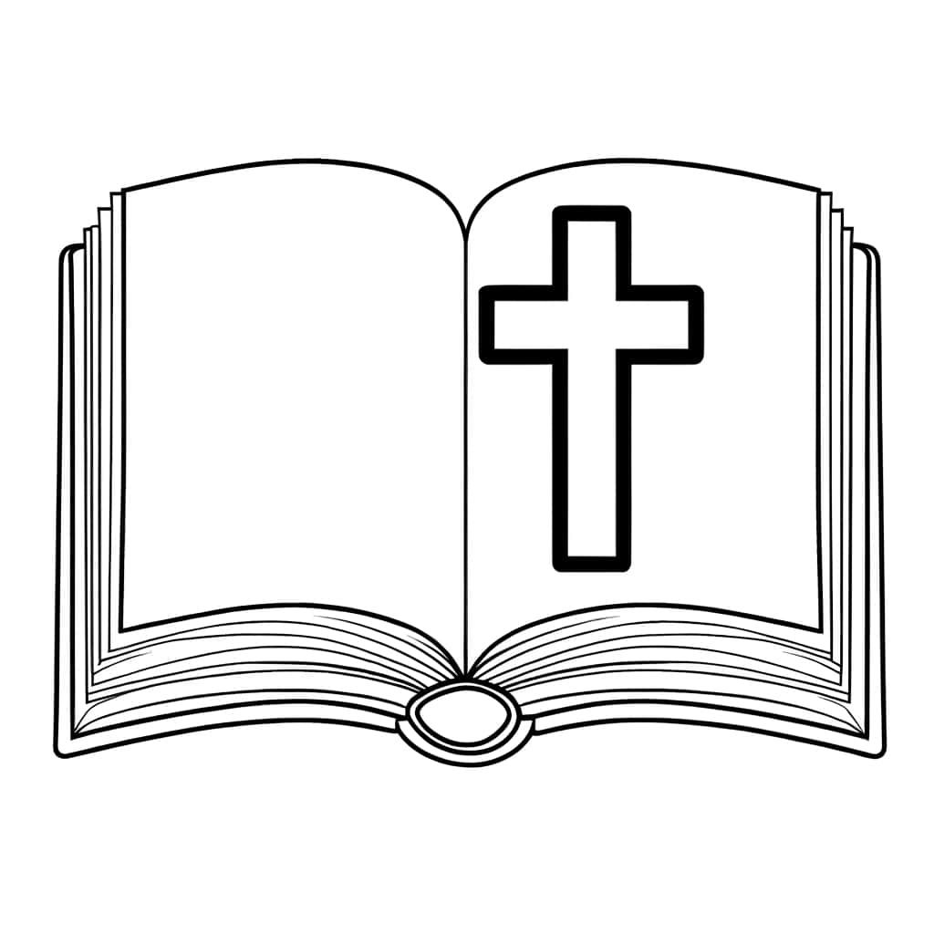 Coloriage Bible ouverte croix à imprimer et colorier