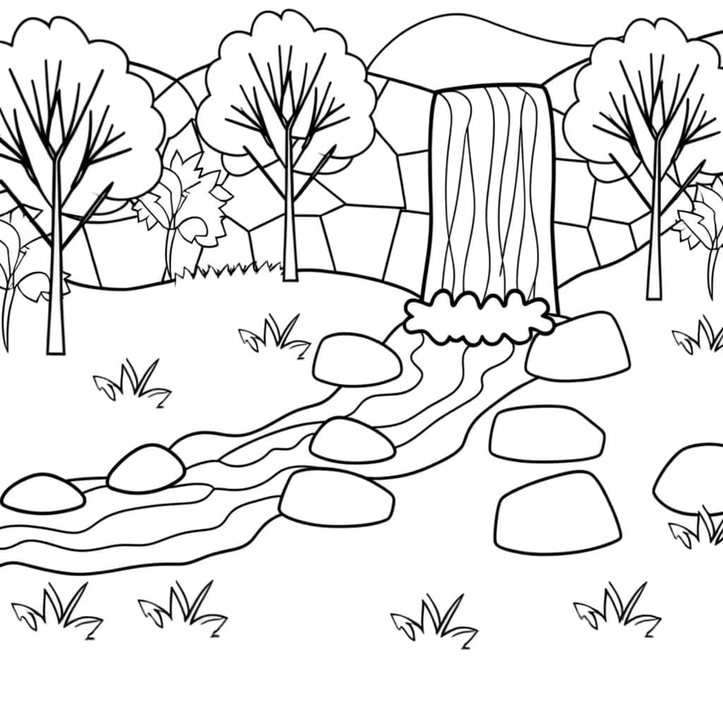 Coloriage Cascade paisible à imprimer et colorier