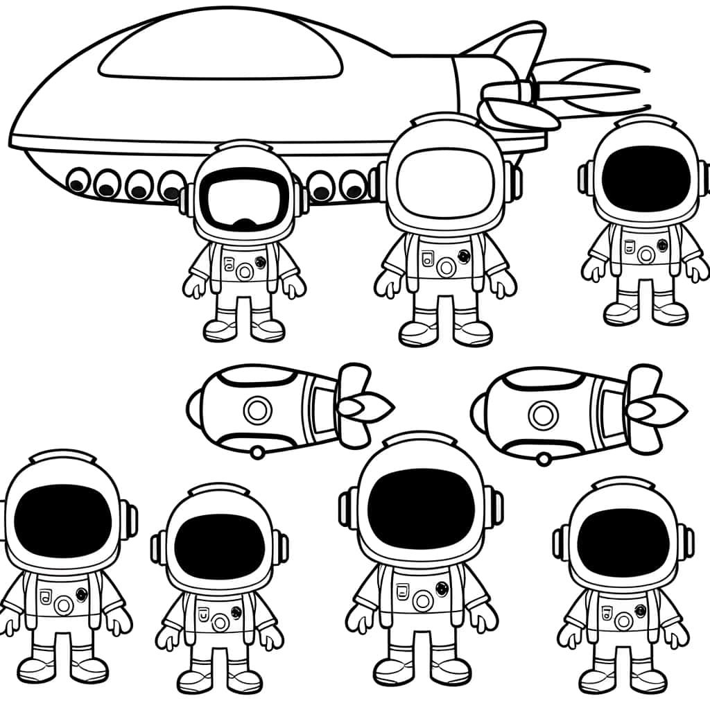 Coloriage Astronautes et vaisseaux à imprimer et colorier