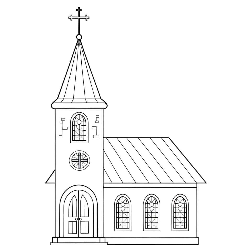 Coloriage Église catholique à imprimer et colorier