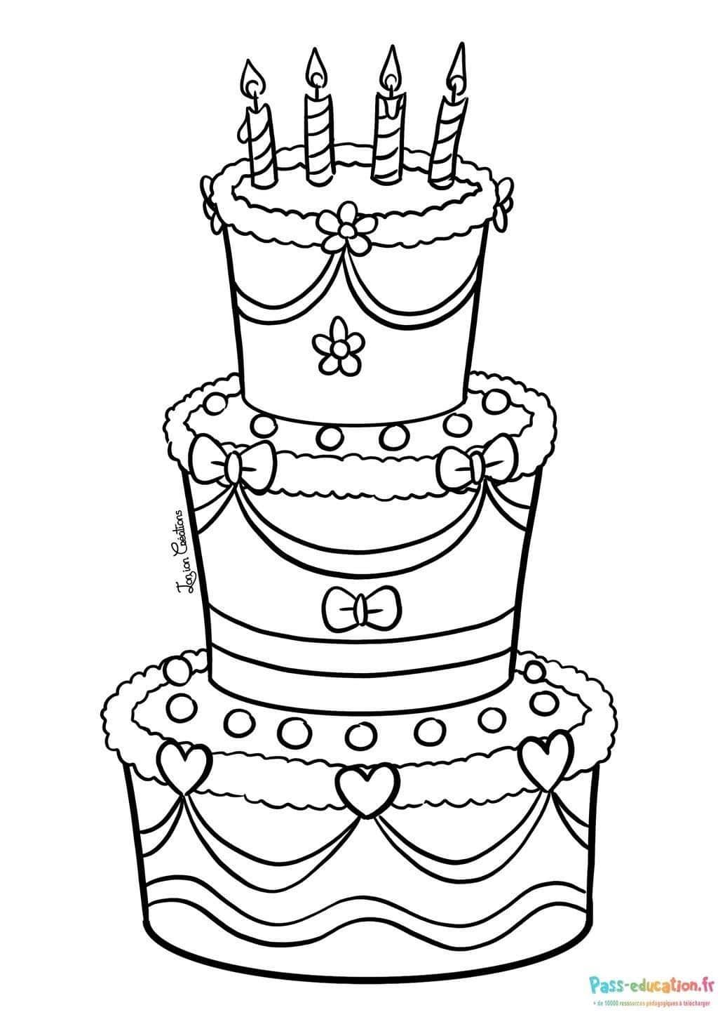 Coloriage Gâteau d'anniversaire à imprimer et colorier