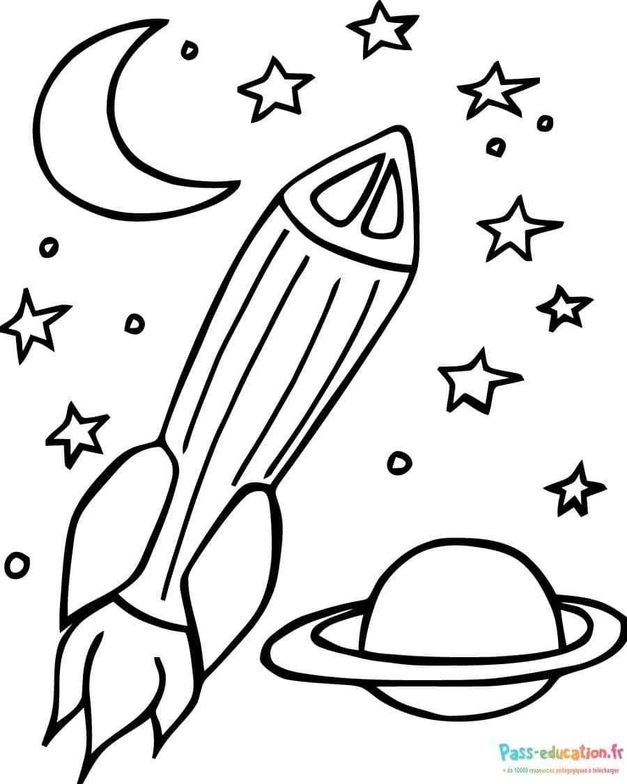 Coloriage Fusée dans l'espace à imprimer et colorier