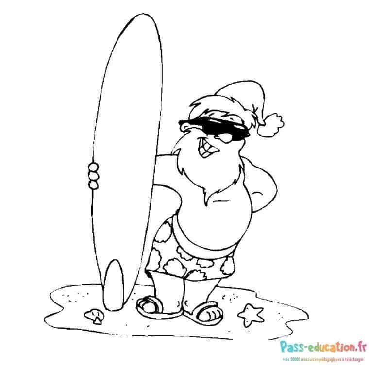 Coloriage Surfeur Noël à imprimer et colorier