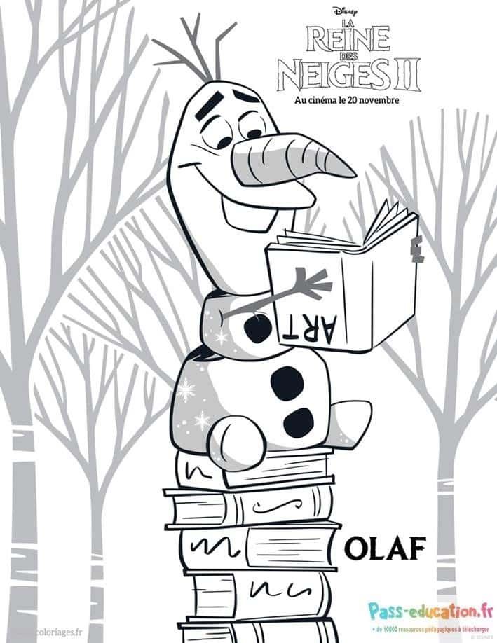 Coloriage Olaf en lecture à imprimer et colorier