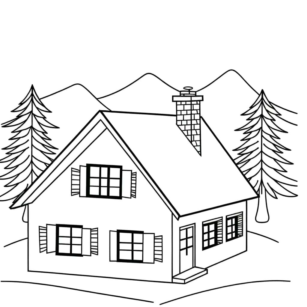 Coloriage Chalet montagnard à imprimer et colorier