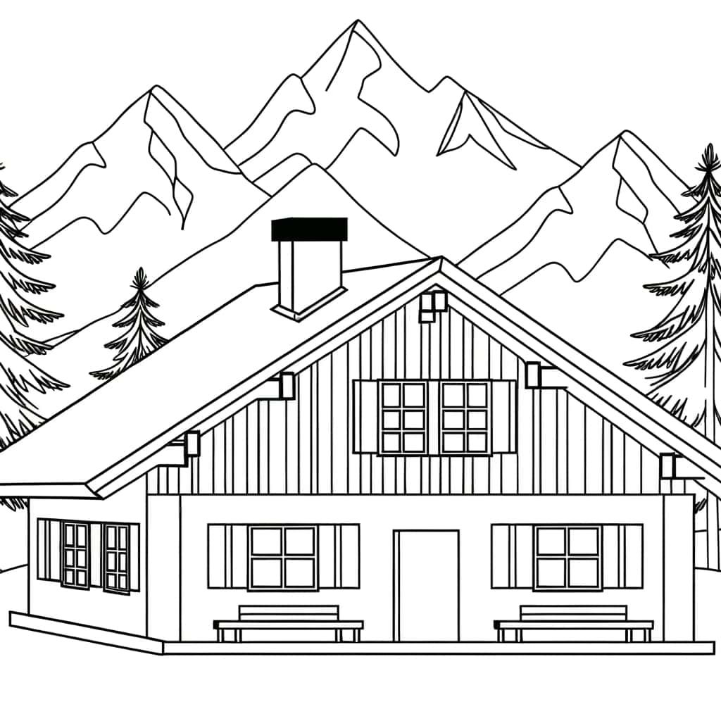 Coloriage Chalet montagnard à imprimer et colorier